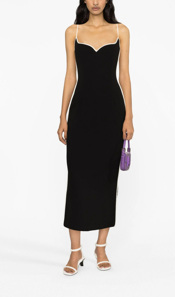 BLACK SWEATHEART-NECK MIDI DRESS