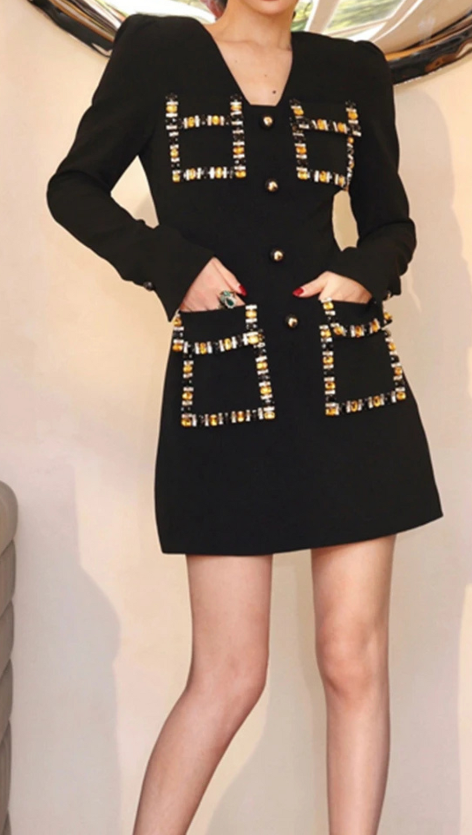 EMBROIDERED FLARES MINI DRESS