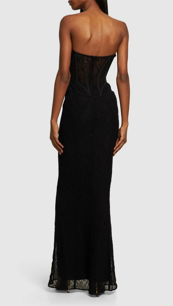 AIIZIE BLACK LACE DRESS WITH DENUDED SHOULDERS - product image