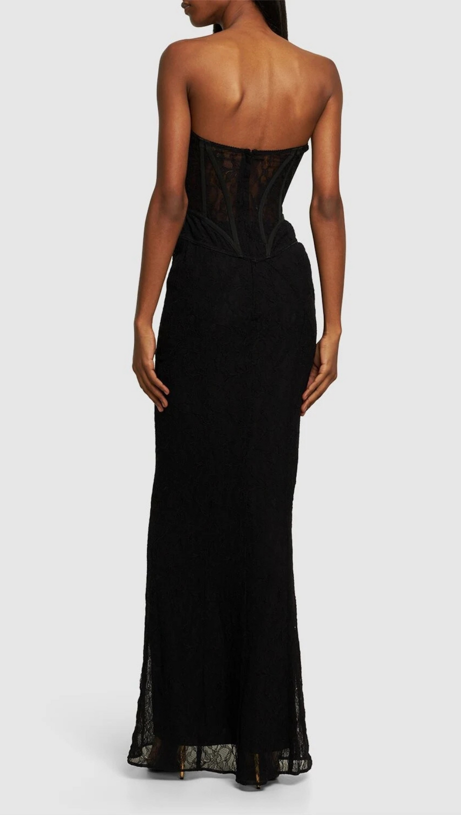 BLACK LACE DRESS WITH DENUDED SHOULDERS