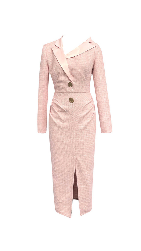 AIIZIE SUIT COLLAR METAL BUTTON RUFFLED MIDI DRESS - product image