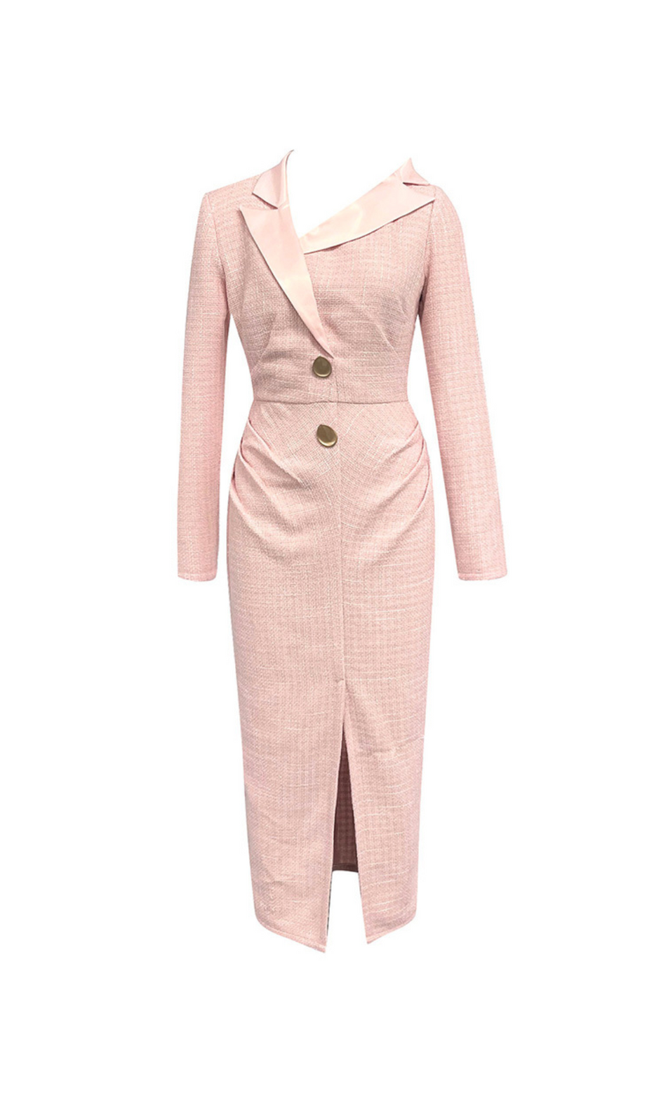 SUIT COLLAR METAL BUTTON RUFFLED MIDI DRESS