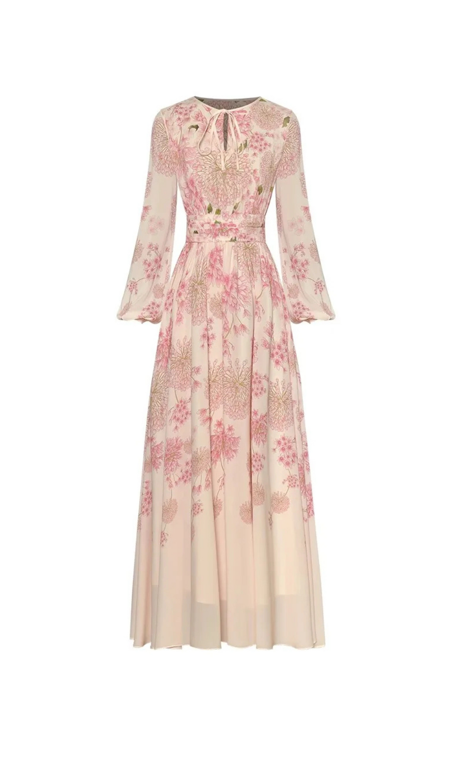 Maxikleid mit Schnürung, Laternenärmeln und Blumenmuster