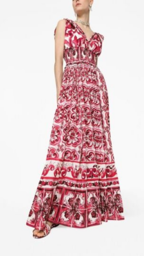 AIIZIE RED MAJOLICA PRINT FLARED MAXI DRESS - product image