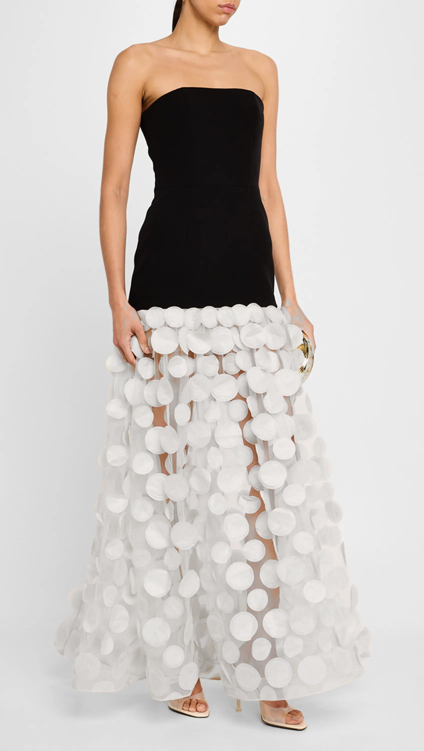 STRAPLESS A LINE MAXI DRESS WITHE