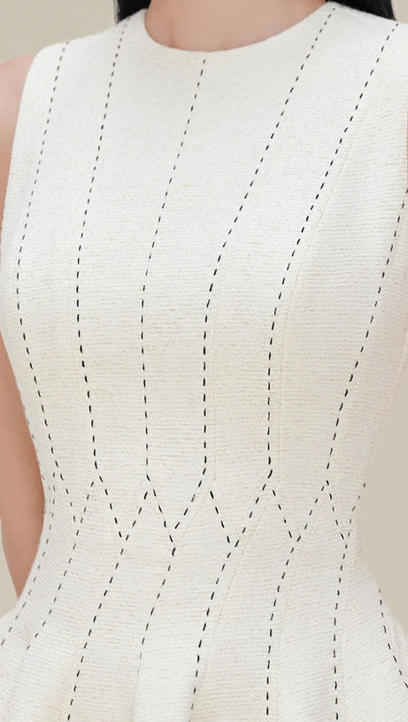 ASTRID SLEEVELESS PLEATED MIDI DRESS IN BEIGE