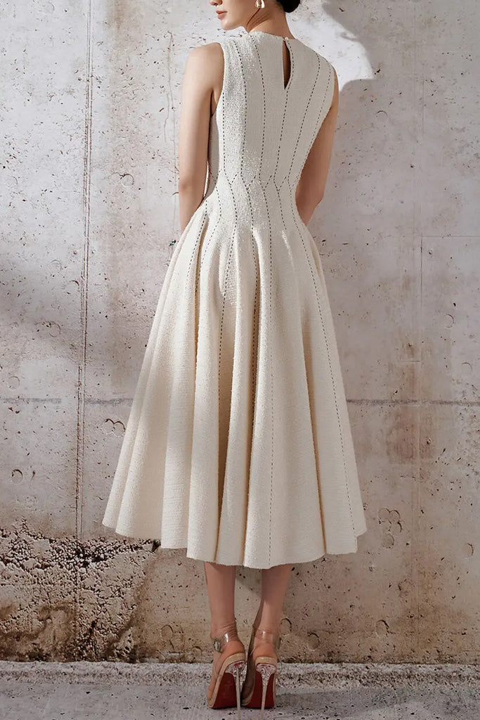 AIIZIE ASTRID SLEEVELESS PLEATED MIDI DRESS IN BEIGE - product image