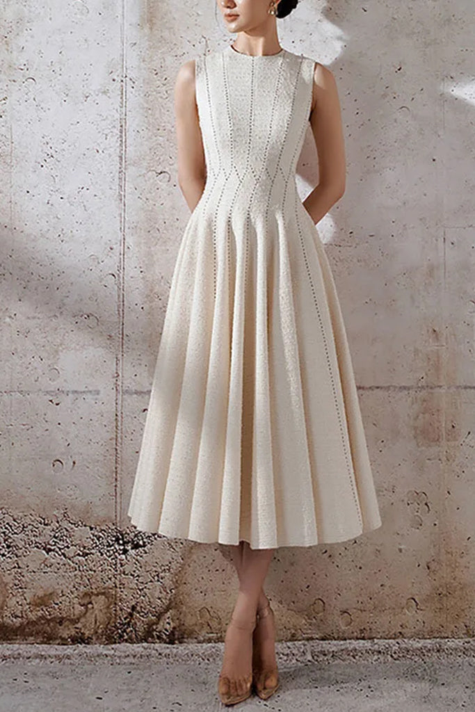 AIIZIE ASTRID SLEEVELESS PLEATED MIDI DRESS IN BEIGE - product image