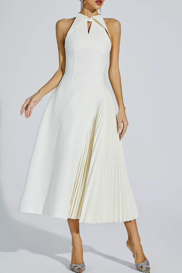 AIIZIE ASHLEY A-LINE PLEATED MIDI DRESS IN WHITE - product image