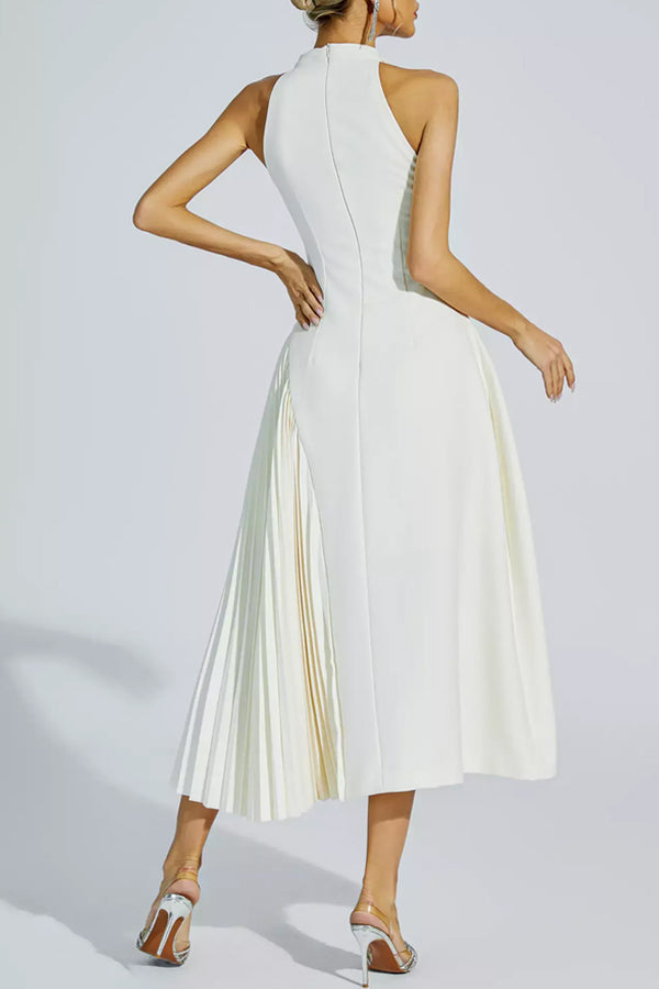 AIIZIE ASHLEY A-LINE PLEATED MIDI DRESS IN WHITE - product image