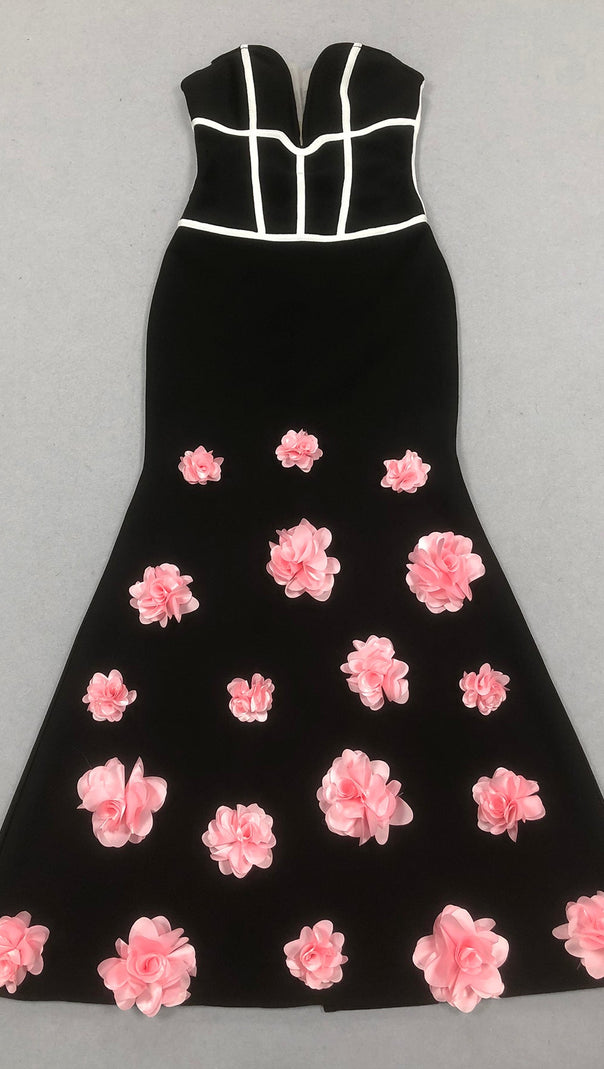 AIIZIE FLORAL EMBELLISHED STRAPLESS MAXI DRESS IN BLACK - product image