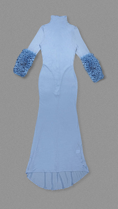 MICHELLE RUFFLED TURTLENECK MAXI DRESS IN PALE BLUE
