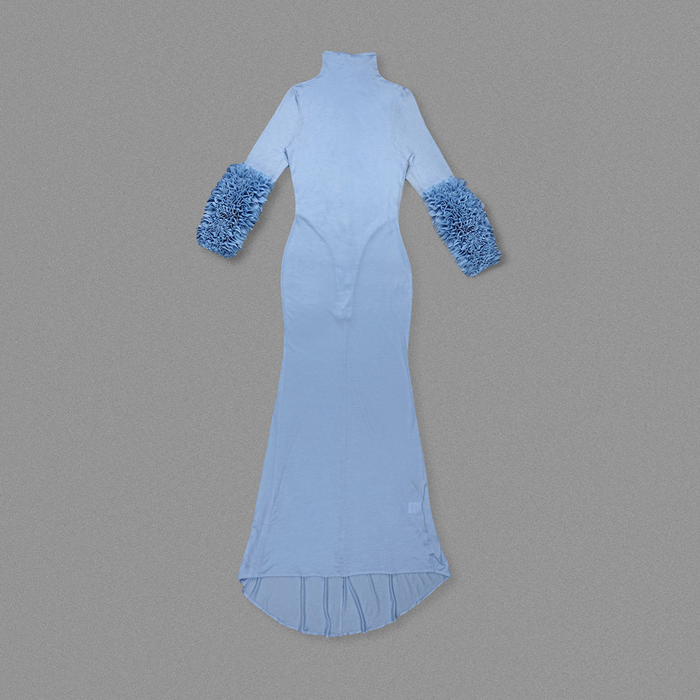 AIIZIE MICHELLE RUFFLED TURTLENECK MAXI DRESS IN PALE BLUE - product image