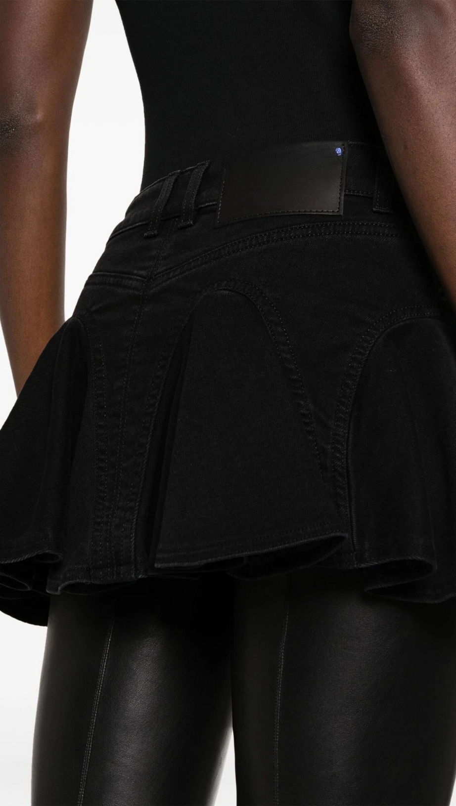 BLACK FLARED DENIM MINI SKIRT
