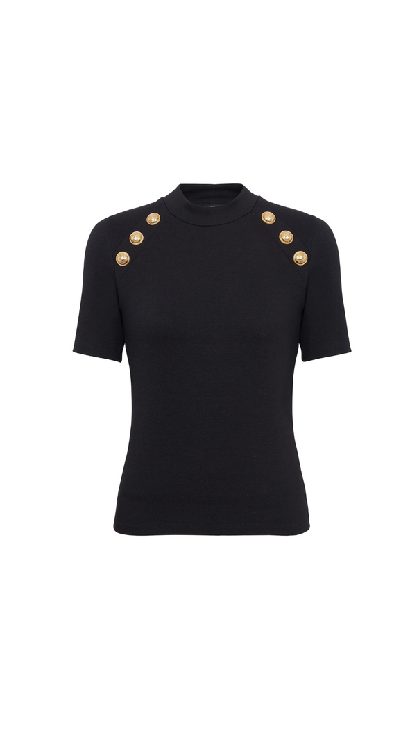 AIIZIE BLACK BUTTON-EMBELLISHED KNITTED T-SHIRT - product image