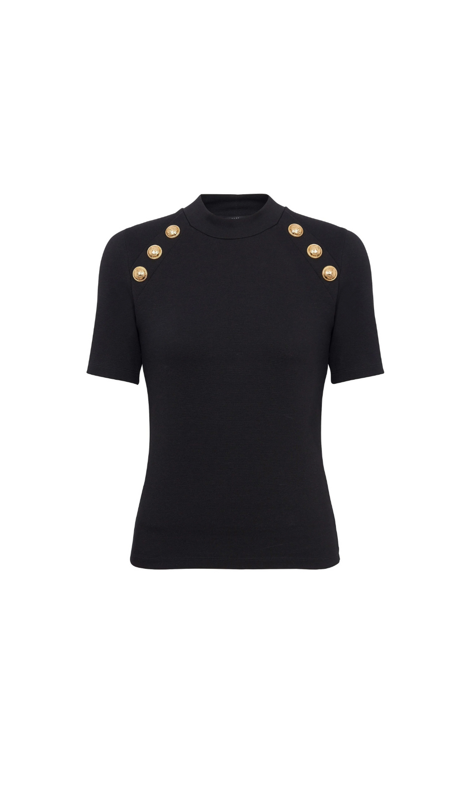 SCHWARZES STRICK-T-SHIRT MIT KNOPFVERZIERUNG 
