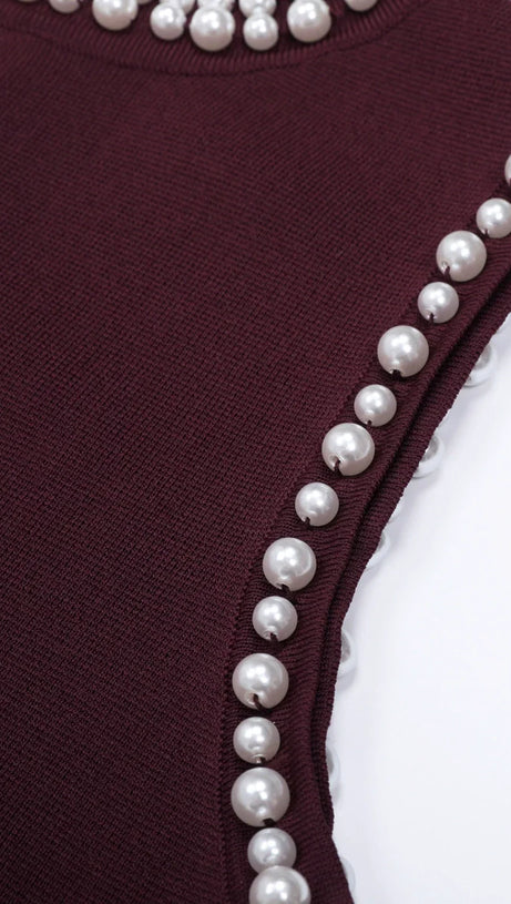 Junko Pearl Choker Sleeveless Knit Maxi Dress with Fringe Hem