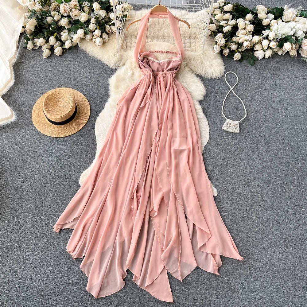 ELEGANTE ABITO LUNGO ROSA SENZA SPALLINE