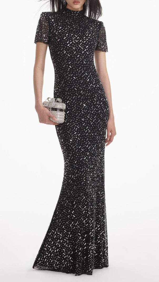 AIIZIE TIFFANY CRYSTAL EMBELLISHED MAXI DRESS IN BLACK - product image