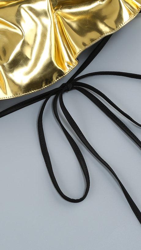 VICKY BLACK ONE SHOULDER GOLD MIRROR GOWN