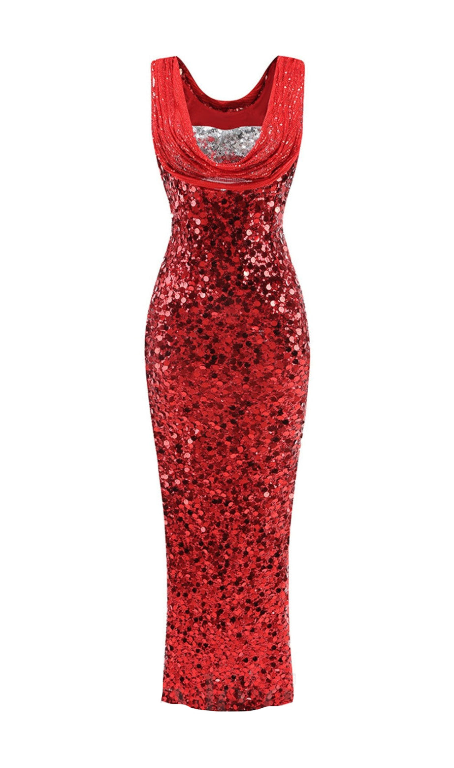ärmelloses Maxikleid mit Pailletten in Rot