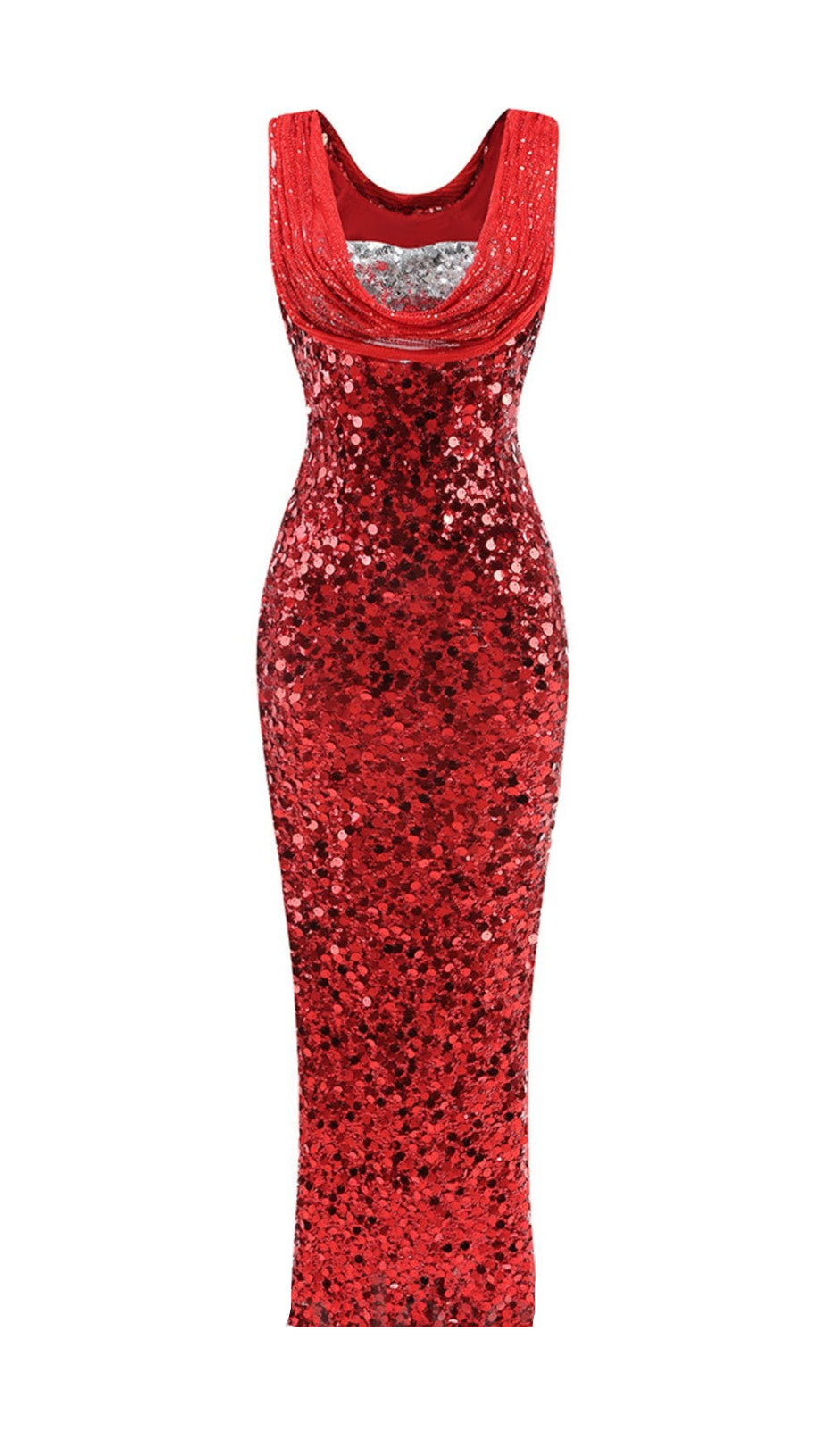 BASIA SLEEVELESS SEQUIN MAXI DRESS IN RED