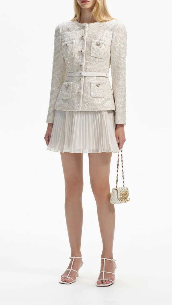 AIIZIE CREAM SEQUIN BOUCLE TAILORED MINI DRESS - product image
