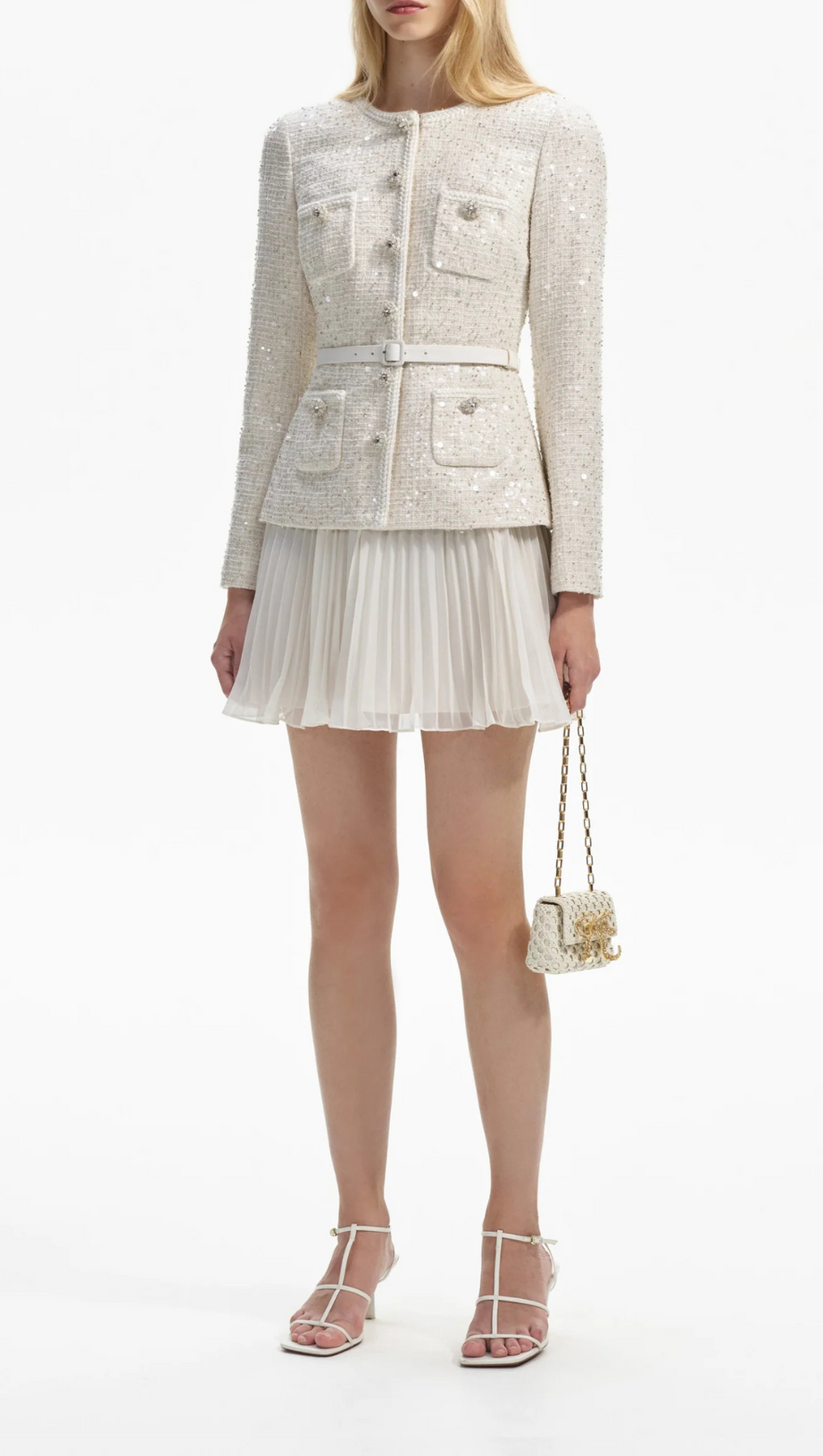 CREAM SEQUIN BOUCLE TAILORED MINI DRESS