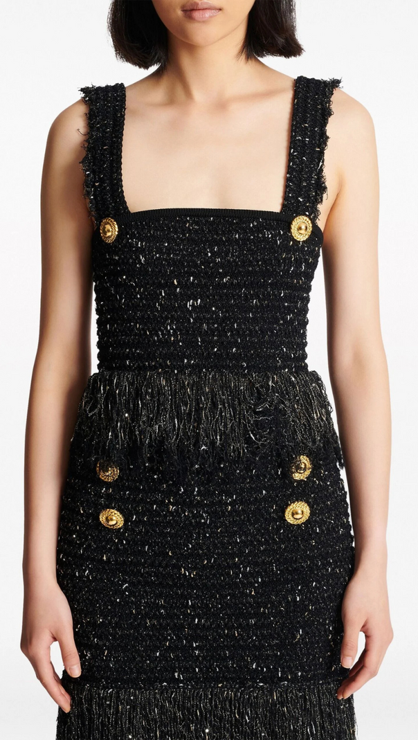 AIIZIE BLACK LUREX TWEED FRINGED TOP - product image