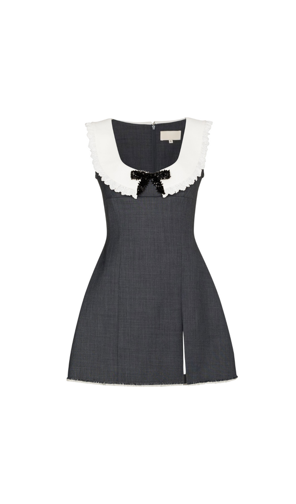 GREY FRILLED NECK DRESS