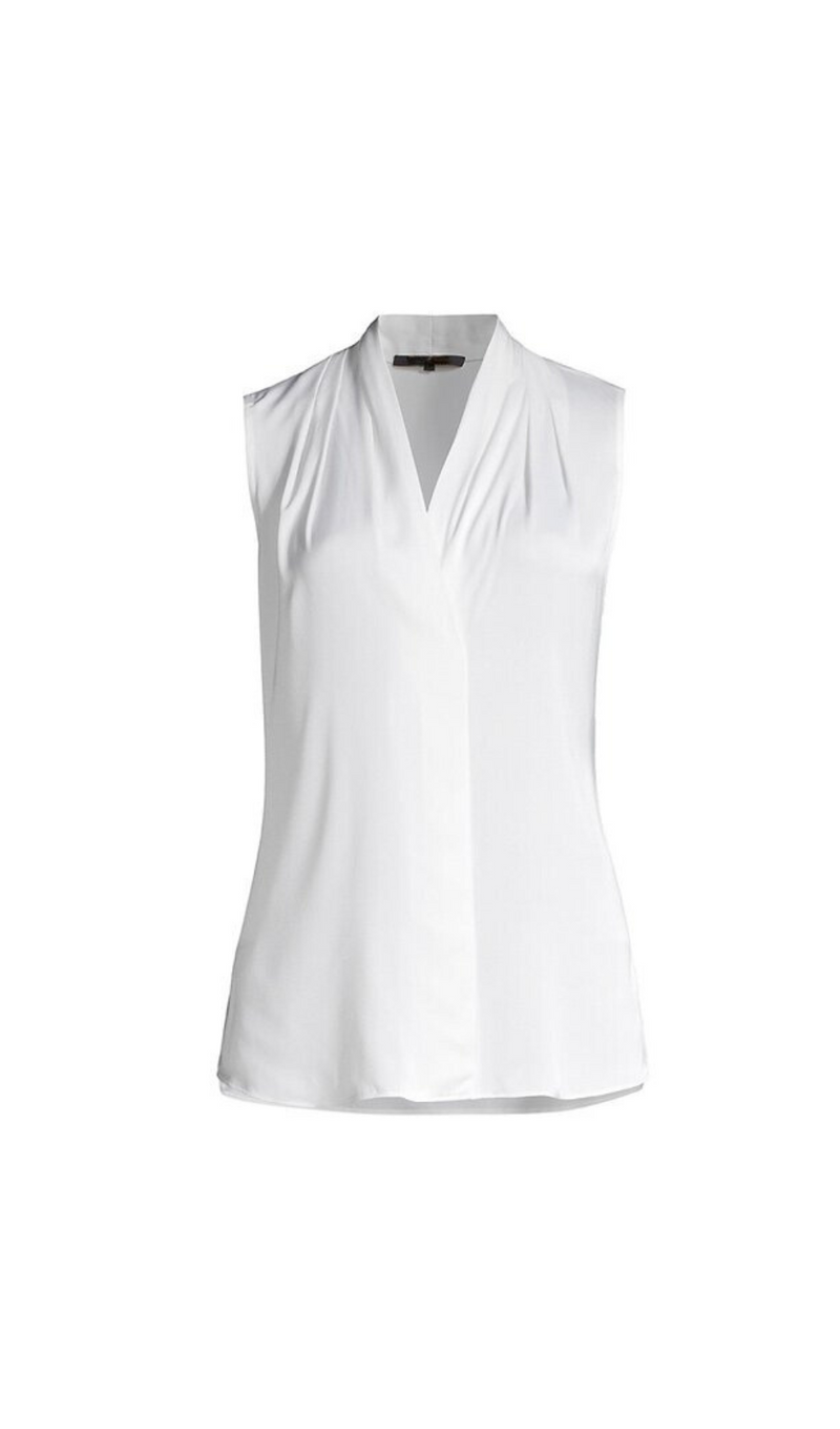 MILA SLEEVELESS V NECK PLEATED SILK BLOUSE