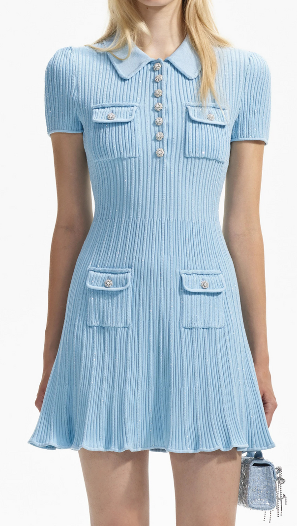 AIIZIE BLUE SEQUIN KNIT MINI DRESS - product image