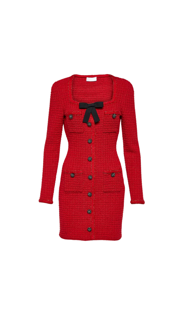 AIIZIE RED KNIT BOW ROUND NECK MINI DRESS - product image