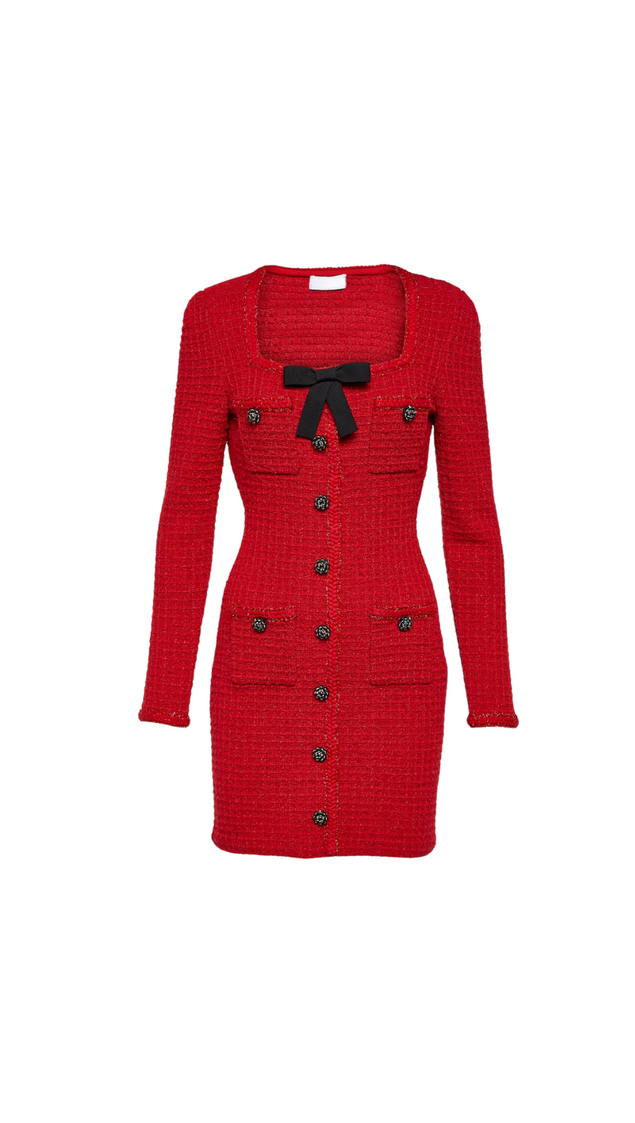 MINI ABITO IN MAGLIA ROSSA CON SCOLLO ROTONDO E FIOCCO 