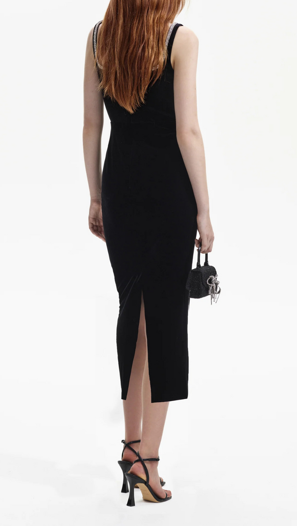AIIZIE BLACK VELVET MIDI DRESS - product image