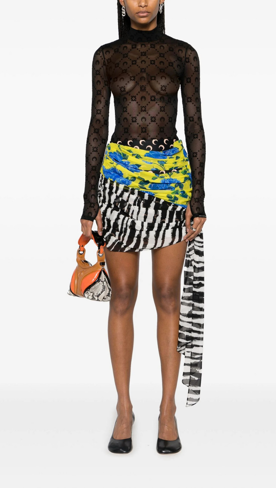 BLACK REGENERATED MOONOGRAM MESH TOP