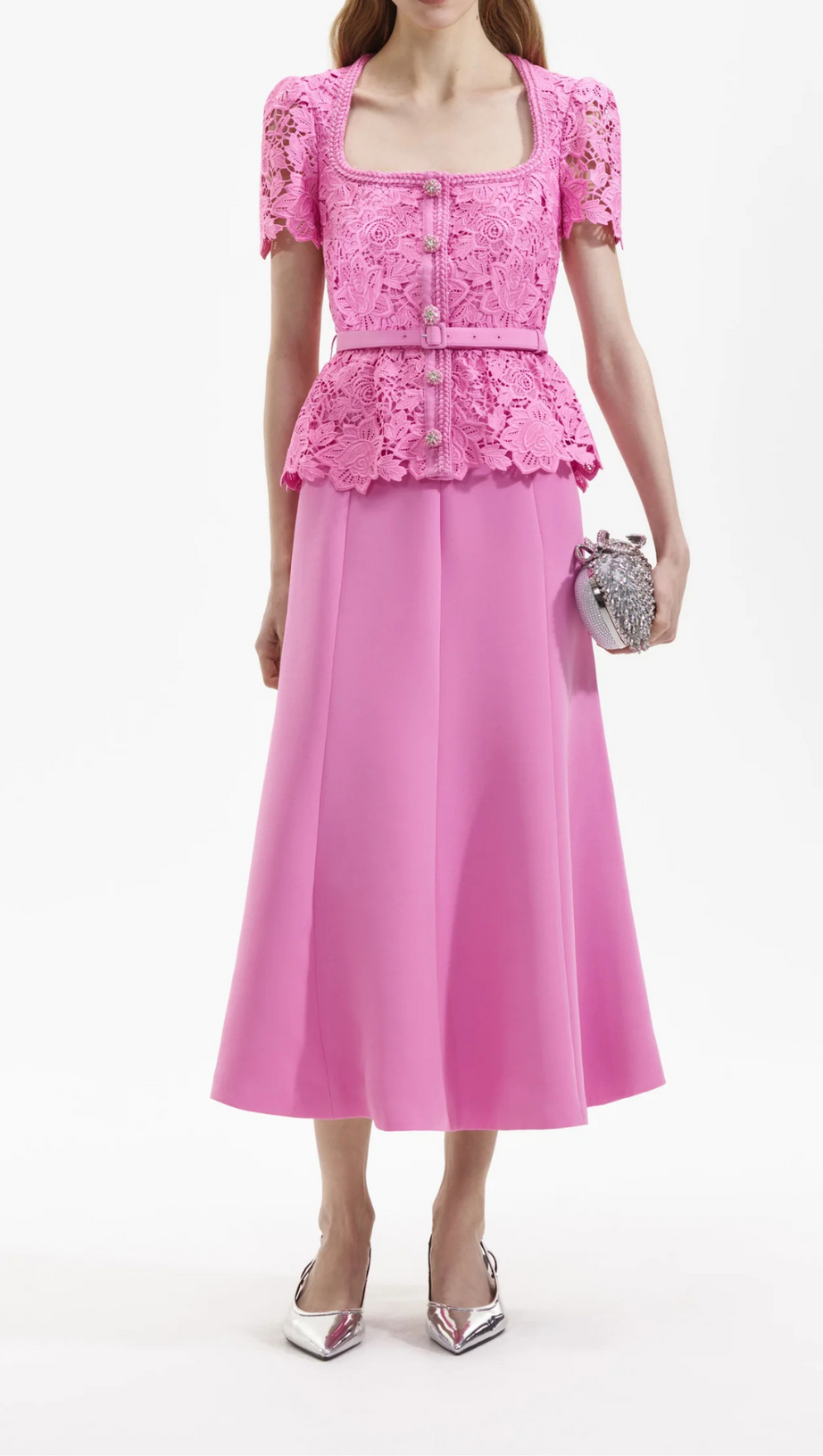 ABITO MIDI SU MISURA IN PIZZO ROSA 