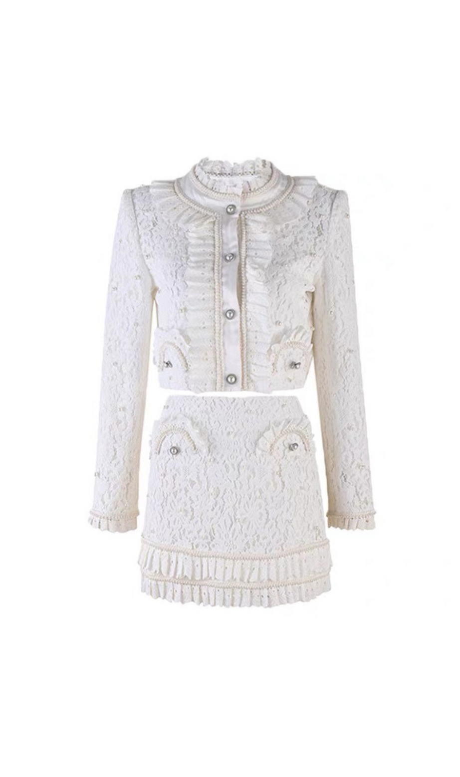 WHITE LACE TOP SKIRT SUIT