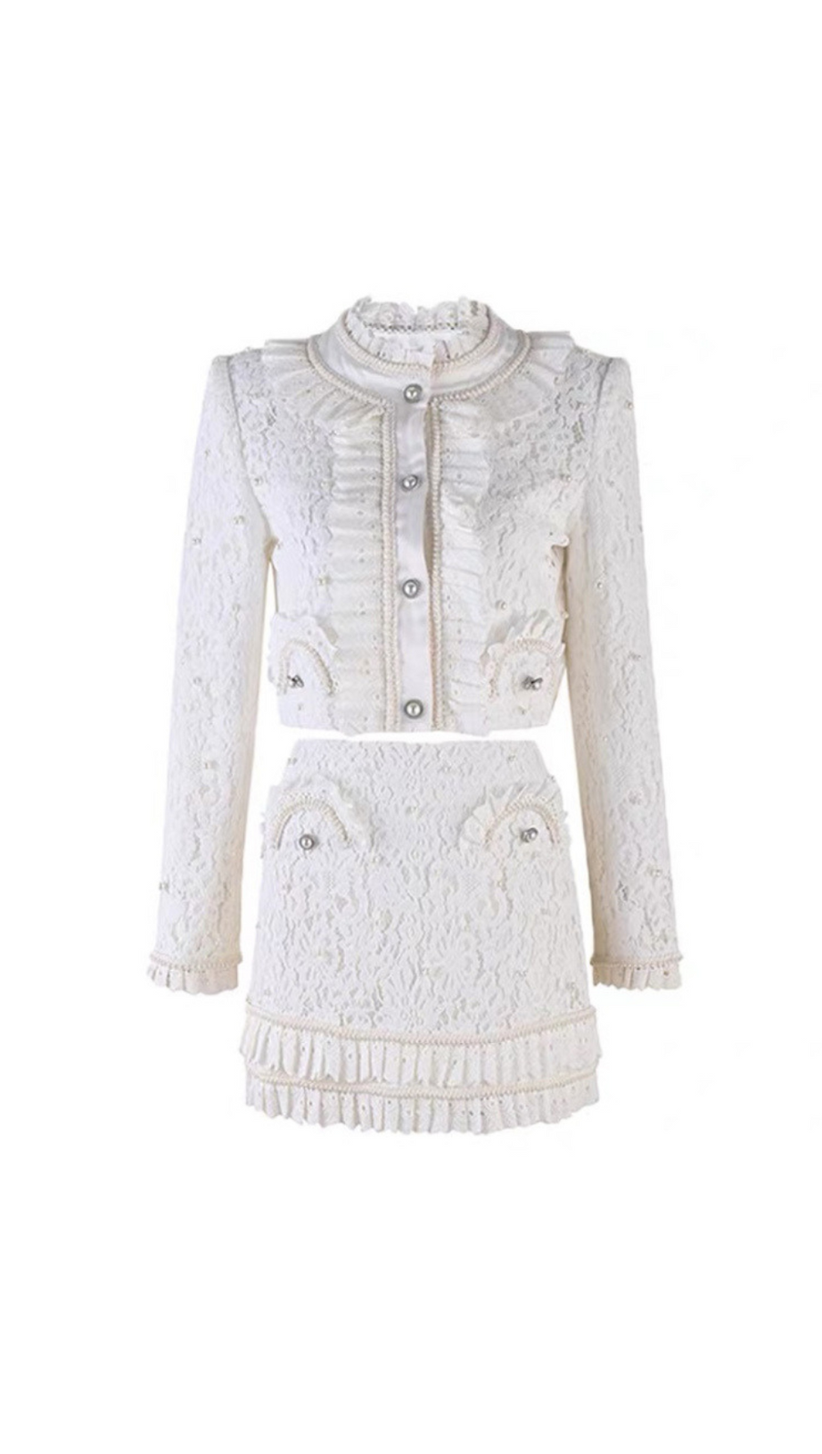WHITE LACE TOP SKIRT SUIT