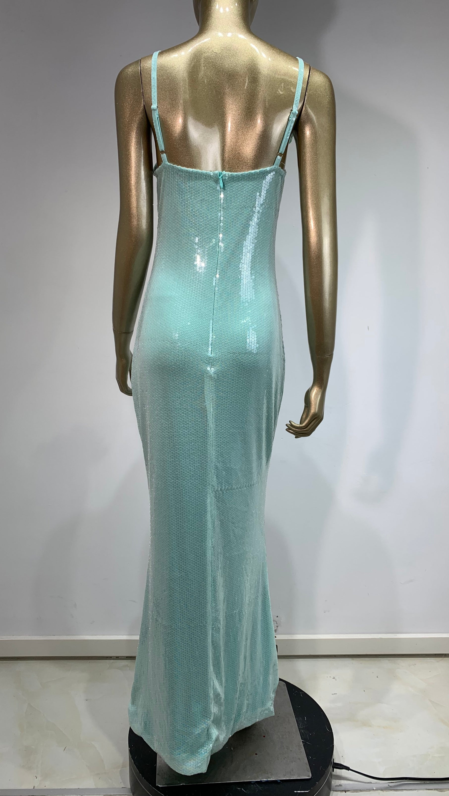 AIIZIE TEAL FLORAL EMBELLISHED BODYCON SEQUIN MAXI DRESS - product image