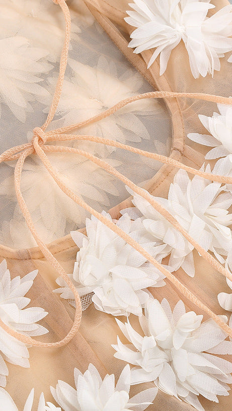 FLOWER EMBELLISHED MINI DRESS IN WHITE