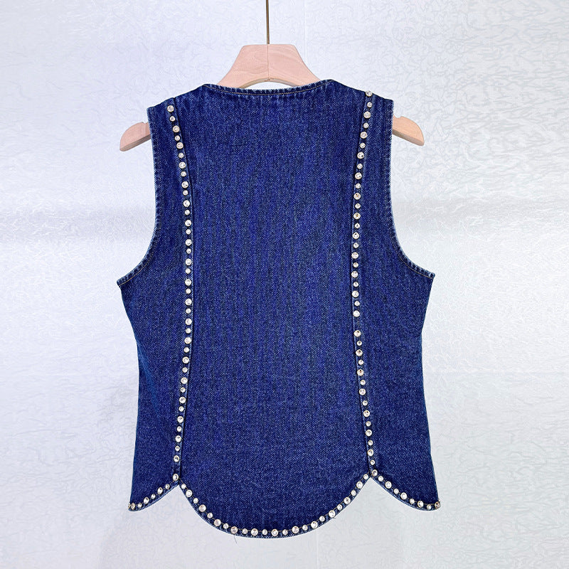 Dazzling Rhinestone Embellished Denim Peplum Top | Chic Sleeveless Glam