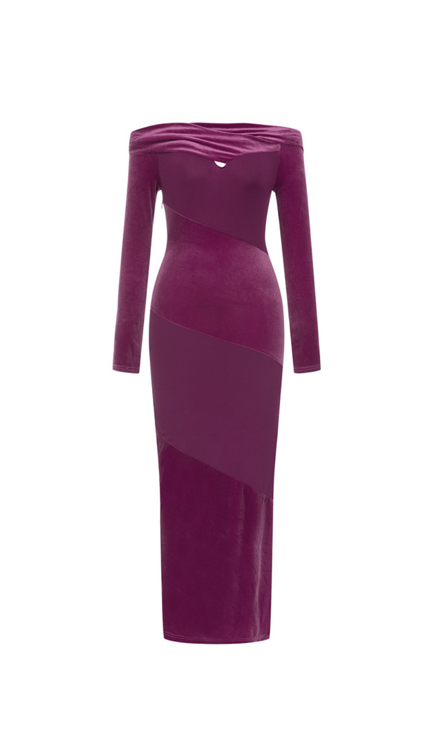 AIIZIE LONG SLEEVE MAXI VELVET DRESS MAGENTA - product image