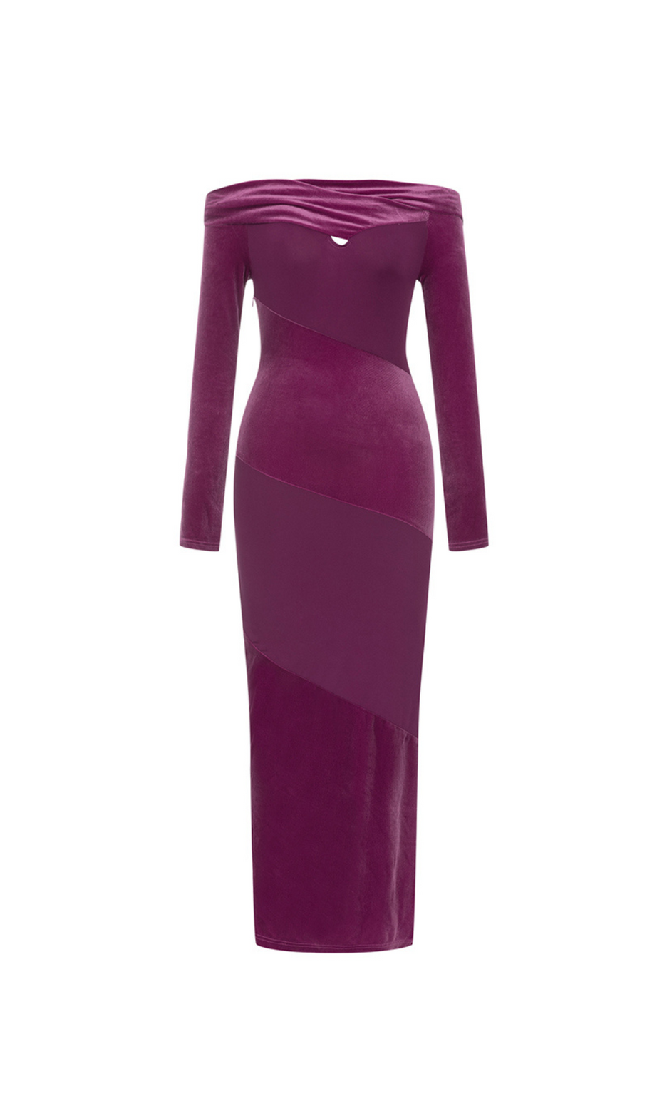 LANGÄRMELIGES MAXIKLEID AUS SAMT MAGENTA