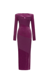 LONG SLEEVE MAXI VELVET DRESS MAGENTA