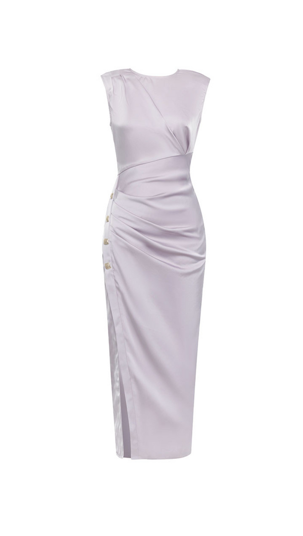 AIIZIE DRAPED MIDI SILK DRESS LAVENDER - product image