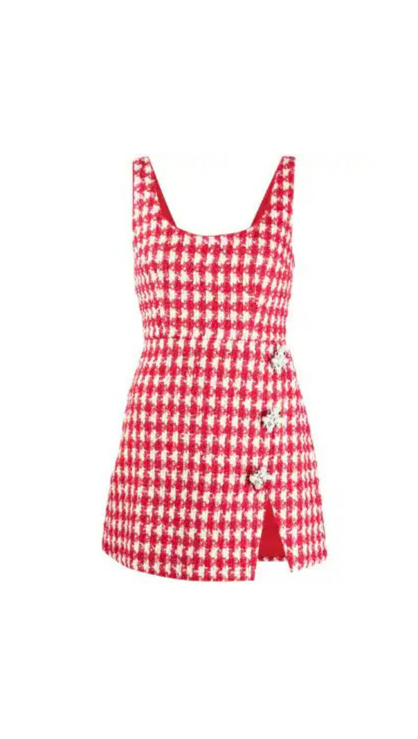 AIIZIE RED CHECK BOUCLE MINI DRESS - product image