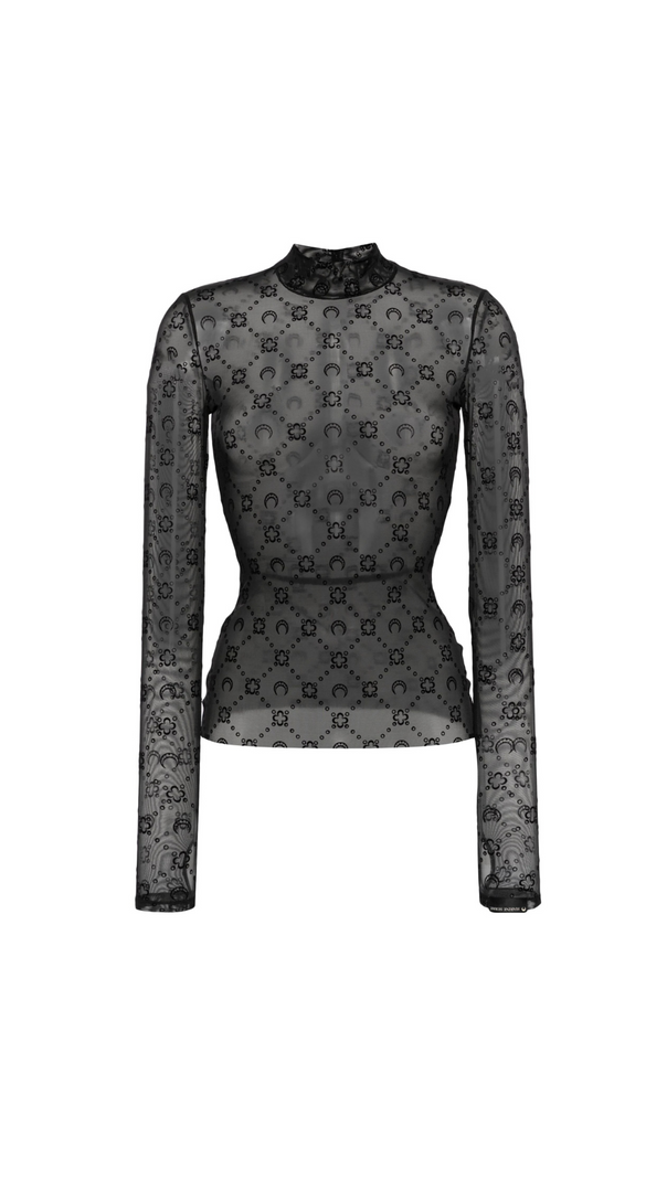 AIIZIE BLACK REGENERATED MOONOGRAM MESH TOP - product image