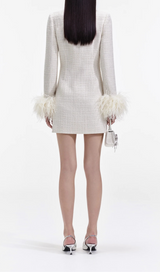 CREAM BOUCLE FEATHER MINI DRESS