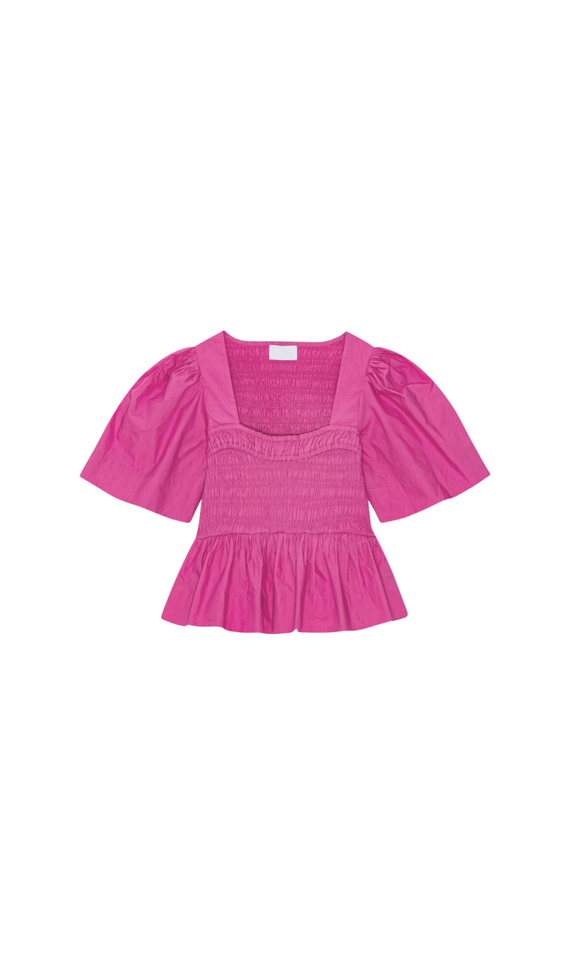 PINK SHIRRED PEPLUM BLOUSE